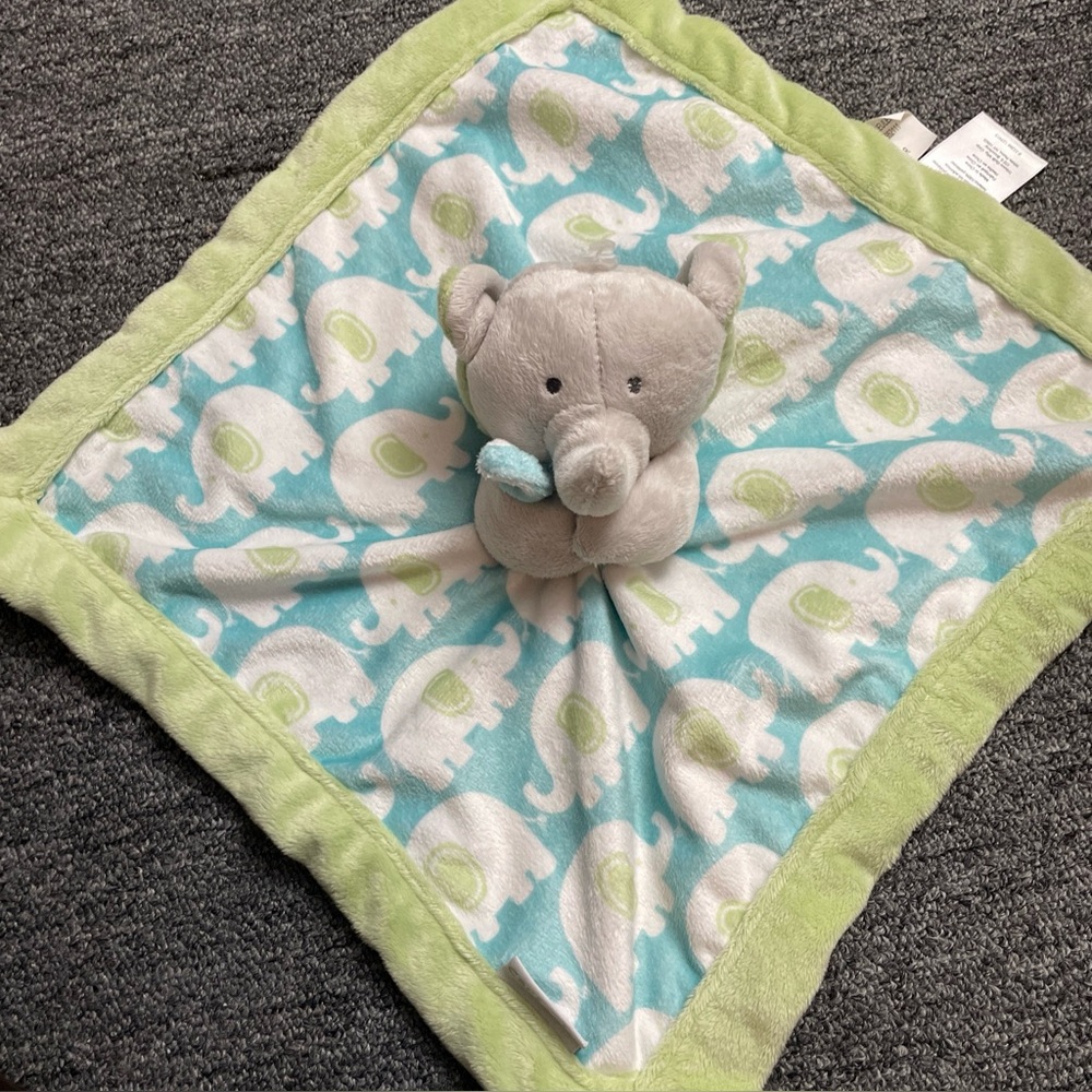 Carter's green blue elephant lovey security blanket plush snimal 2012 4"